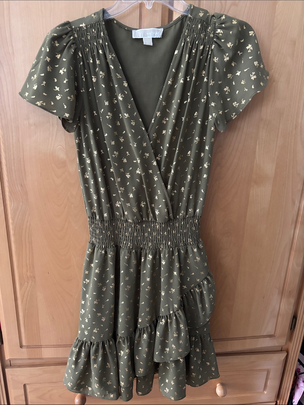 MICHAEL Michael Kors Olive Floral Wrap-Style Mini Dress